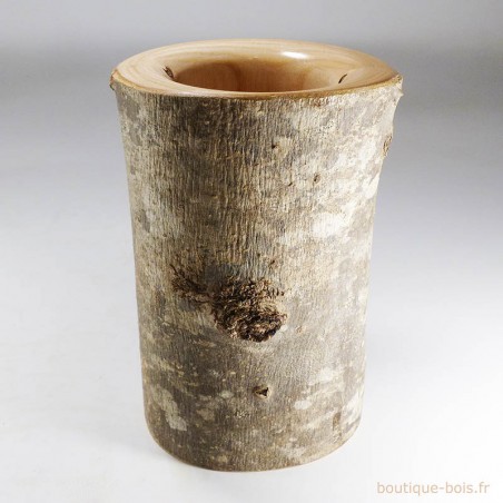 Vase en bois de frêne avec écorce
