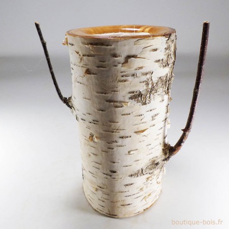 petit vase en bois de bouleau naturel